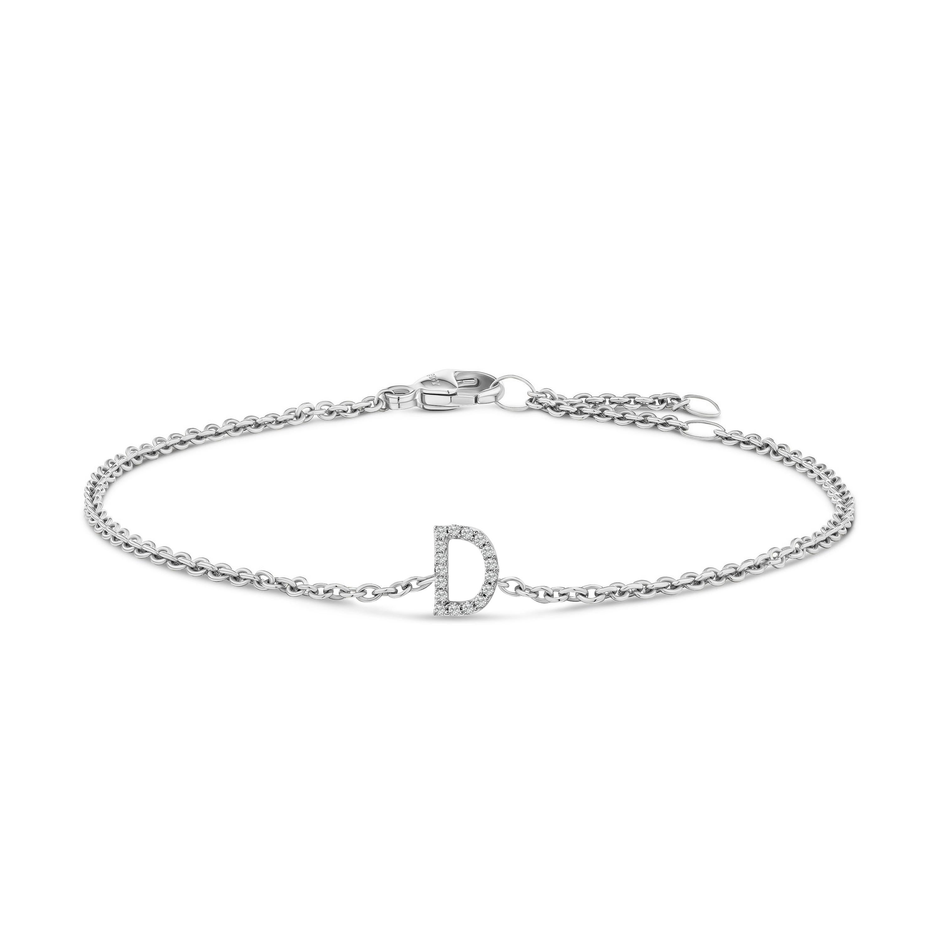 Bracelet en or blanc 10K avec breloque et lien pour l
initiale "D" sertie de diamants