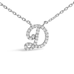 10K White Gold Diamond Accent "D" Initial Script Style Pendant Necklace