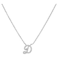 10K White Gold Diamond Accent "D" Initial Script Style Pendant Necklace