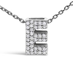 10K White Gold Diamond Accent "E" Initial Bubble Pendant Necklace