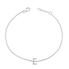 10K Weißgold Diamant-Akzent "E" Initial Charme und Link-Armband