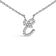 10K White Gold Diamond Accent "E" Initial Script Style Pendant Necklace