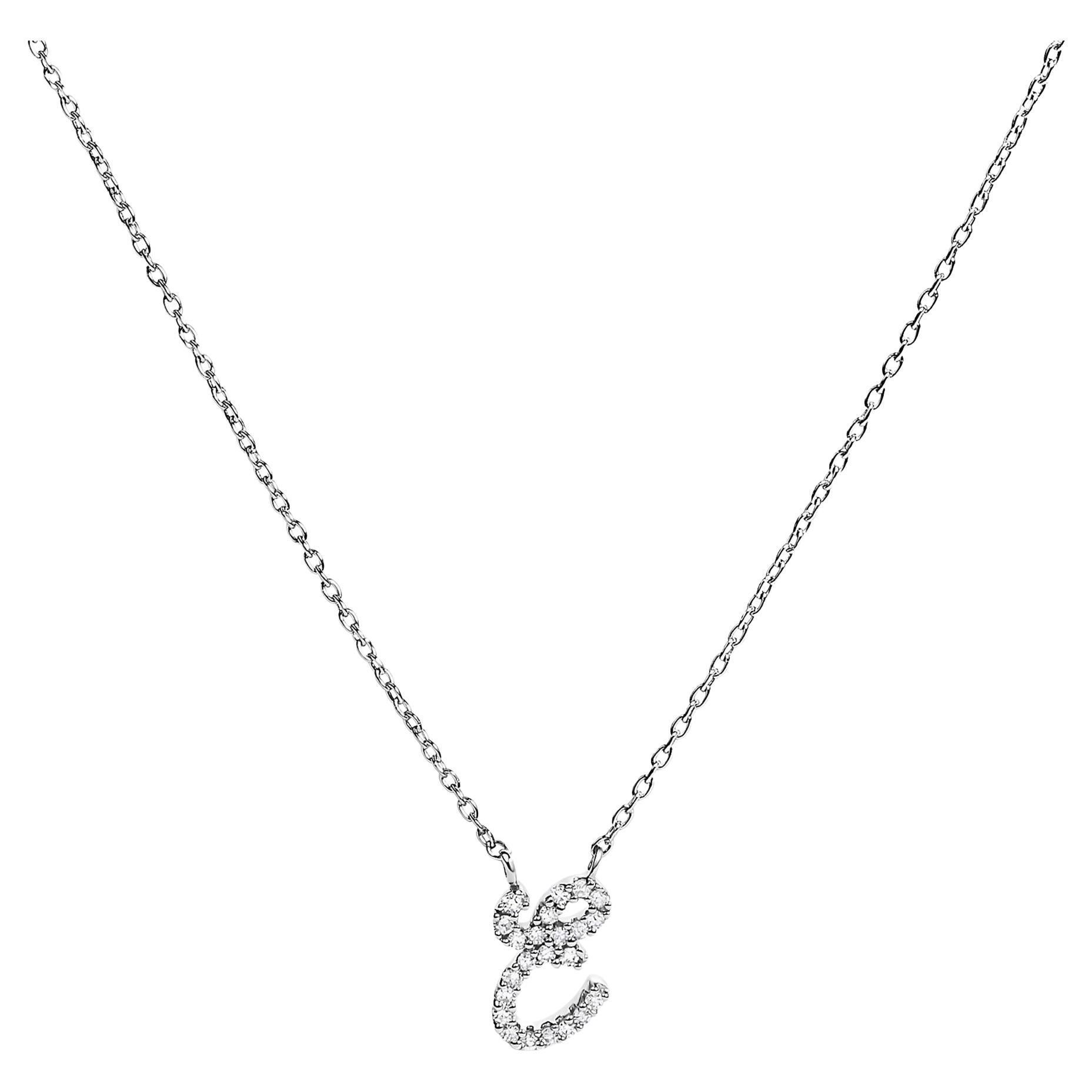 10K White Gold Diamond Accent "E" Initial Script Style Pendant Necklace For Sale