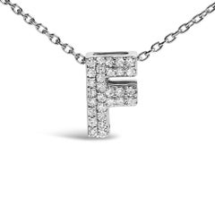 10K White Gold Diamond Accent "F" Initial Bubble Pendant Necklace
