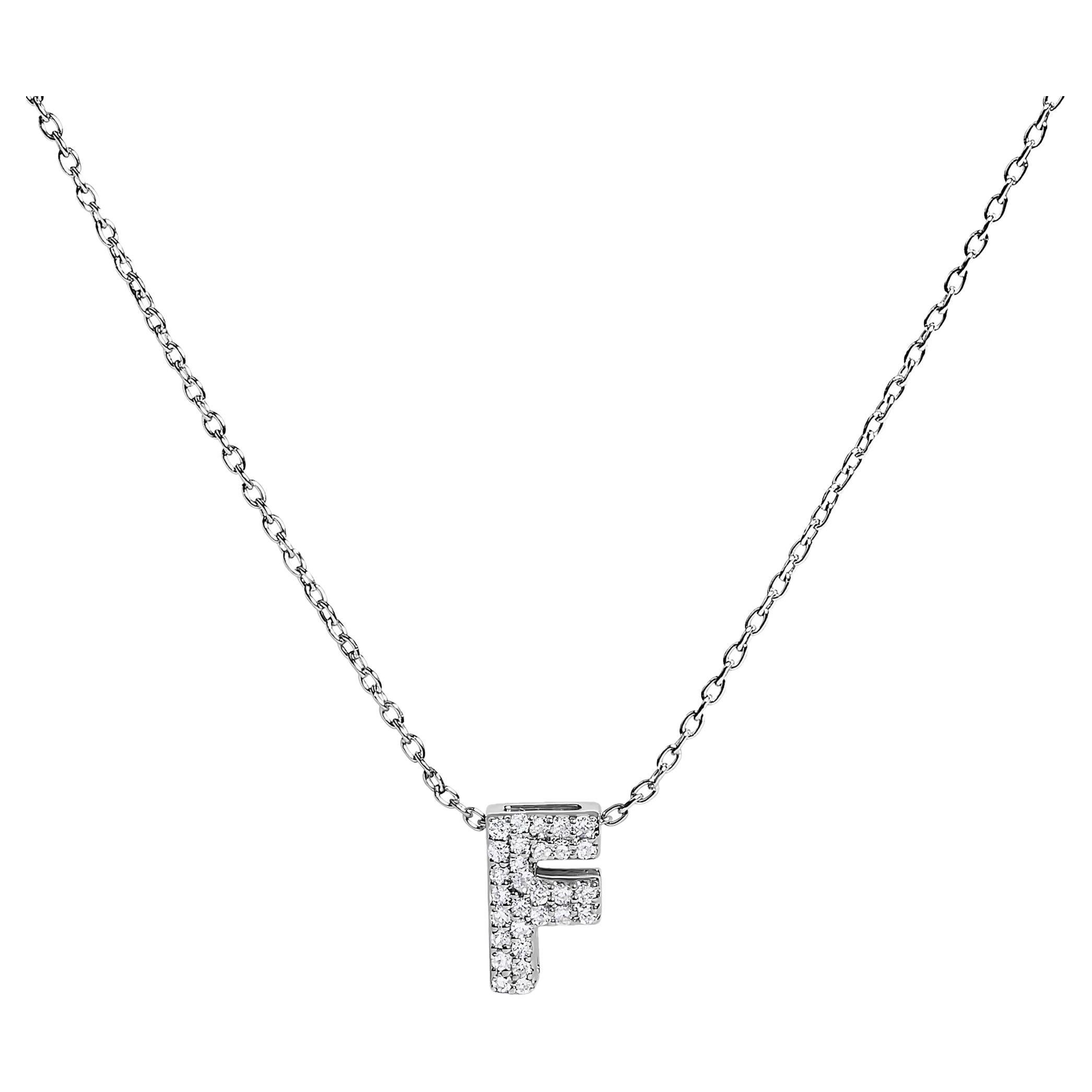 Collier pendentif bulle en or blanc 10K avec initiales "F" rehaussées de diamants