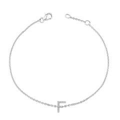 10K Weißgold Diamant Akzent "F" Initial Charme und Link Armband