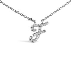 10K White Gold Diamond Accent "F" Initial Script Style Pendant Necklace