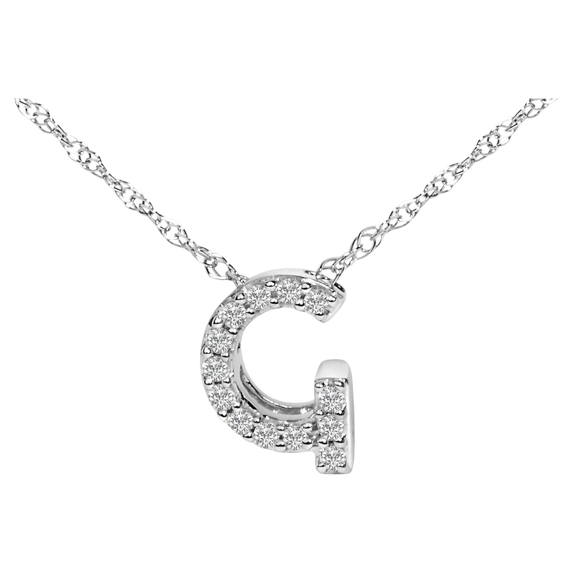 10K Weißgold Diamant-Akzent "G" Alphabet-Initial-Anhänger Halskette 18" Zoll