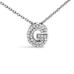 10K White Gold Diamond Accent "G" Initial Bubble Pendant Necklace