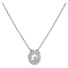 10K White Gold Diamond Accent "G" Initial Bubble Pendant Necklace