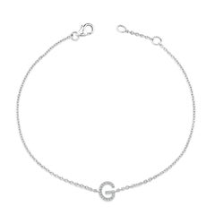10K White Gold Diamond Accent "G" Initial Charm and Link Bracelet