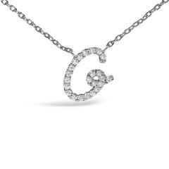 10K White Gold Diamond Accent "G" Initial Script Style Pendant Necklace