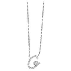 10K White Gold Diamond Accent "G" Initial Script Style Pendant Necklace