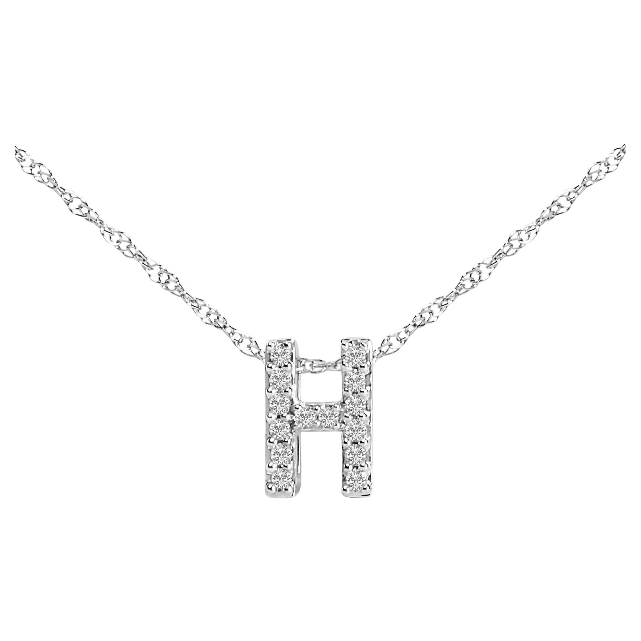 Collana con ciondolo con iniziali dell'alfabeto in oro bianco 10K con accenti di diamanti "H" da 18" pollici