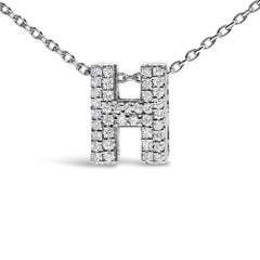 10K White Gold Diamond Accent "H" Initial Bubble Pendant Necklace