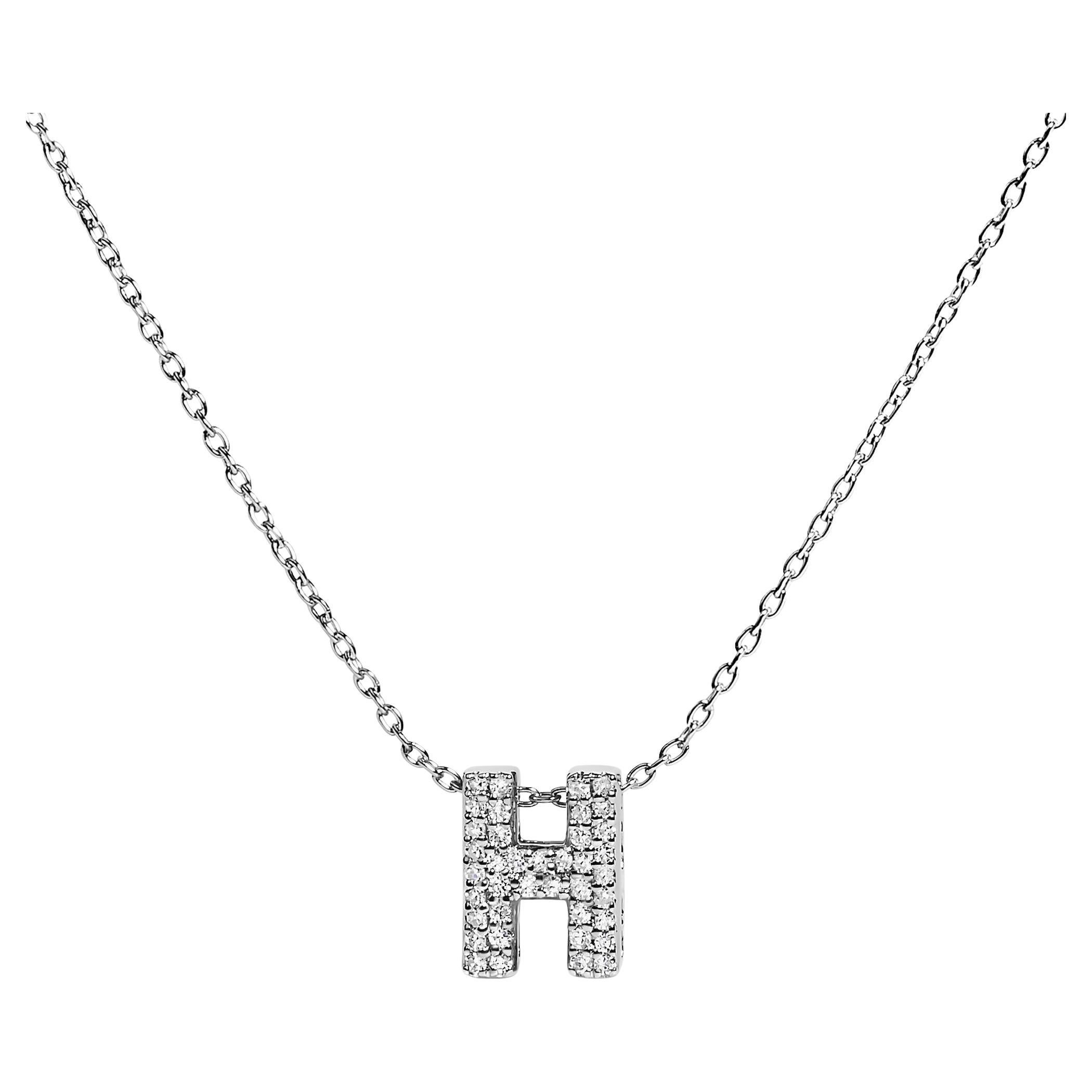 10K White Gold Diamond Accent "H" Initial Bubble Pendant Necklace For Sale