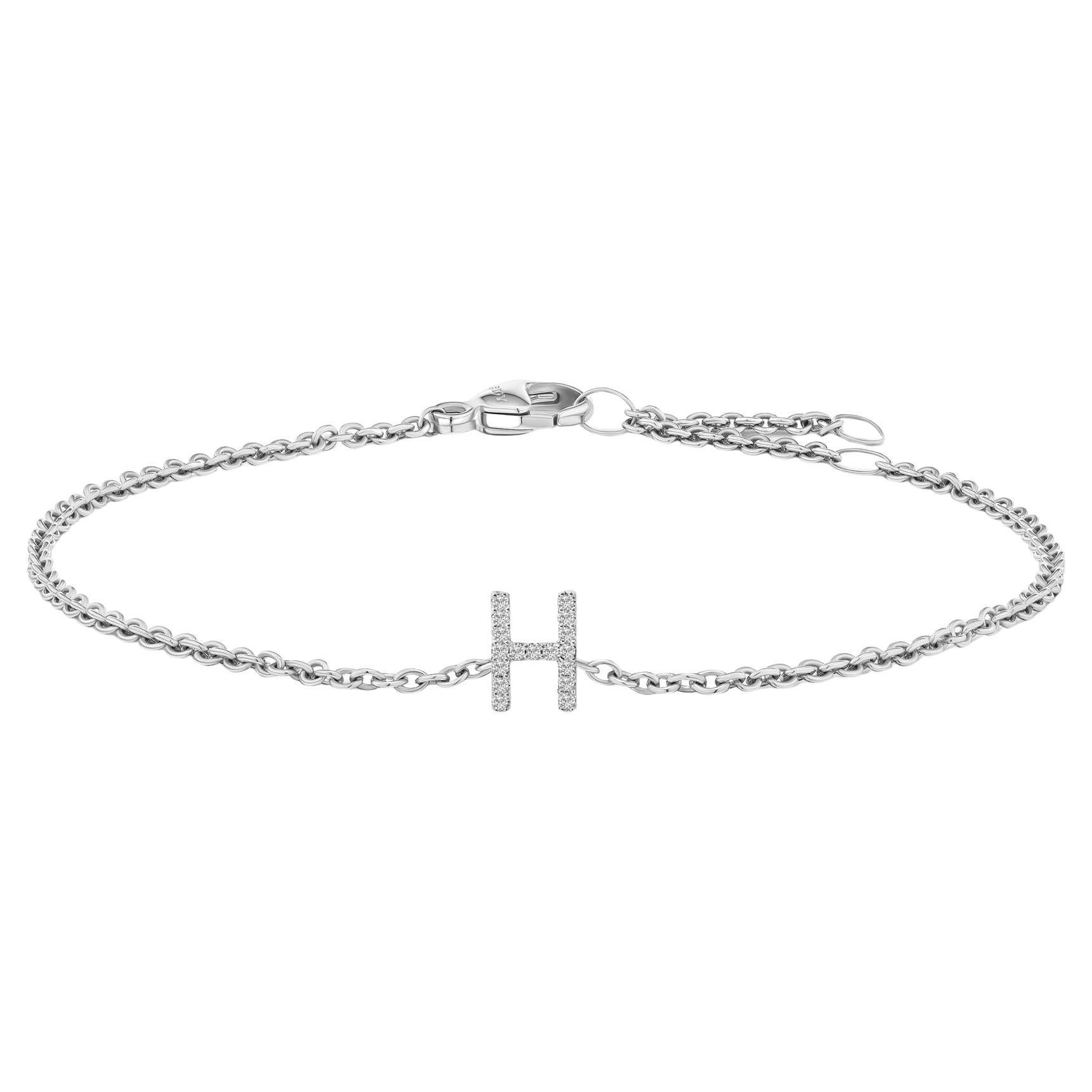 10K White Gold Diamond Accent "H" Initial Charm and Link Bracelet