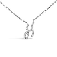 10K White Gold Diamond Accent "H" Initial Script Style Pendant Necklace