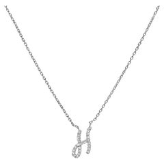 10K White Gold Diamond Accent "H" Initial Script Style Pendant Necklace