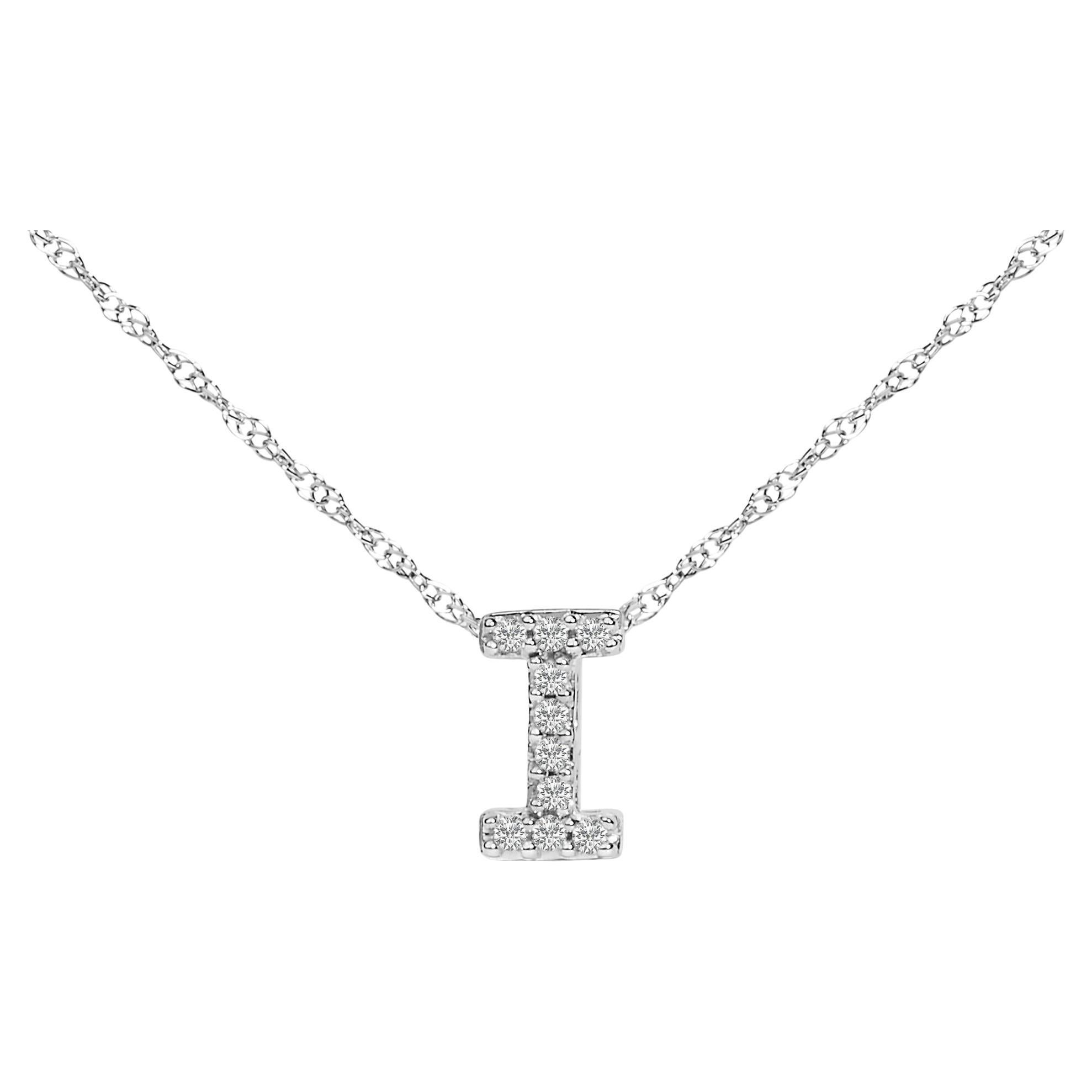 10K Weißgold Diamant-Akzent "I" Alphabet-Initial-Anhänger Halskette 18" Zoll