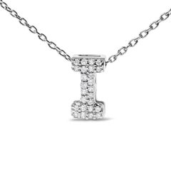 10K White Gold Diamond Accent "I" Initial Bubble Pendant Necklace