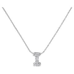 10K White Gold Diamond Accent "I" Initial Bubble Pendant Necklace