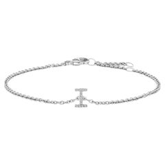 10K White Gold Diamond Accent "I" Initial Charm and Link Bracelet