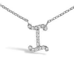 10K White Gold Diamond Accent "I" Initial Script Style Pendant Necklace