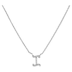 10K White Gold Diamond Accent "I" Initial Script Style Pendant Necklace