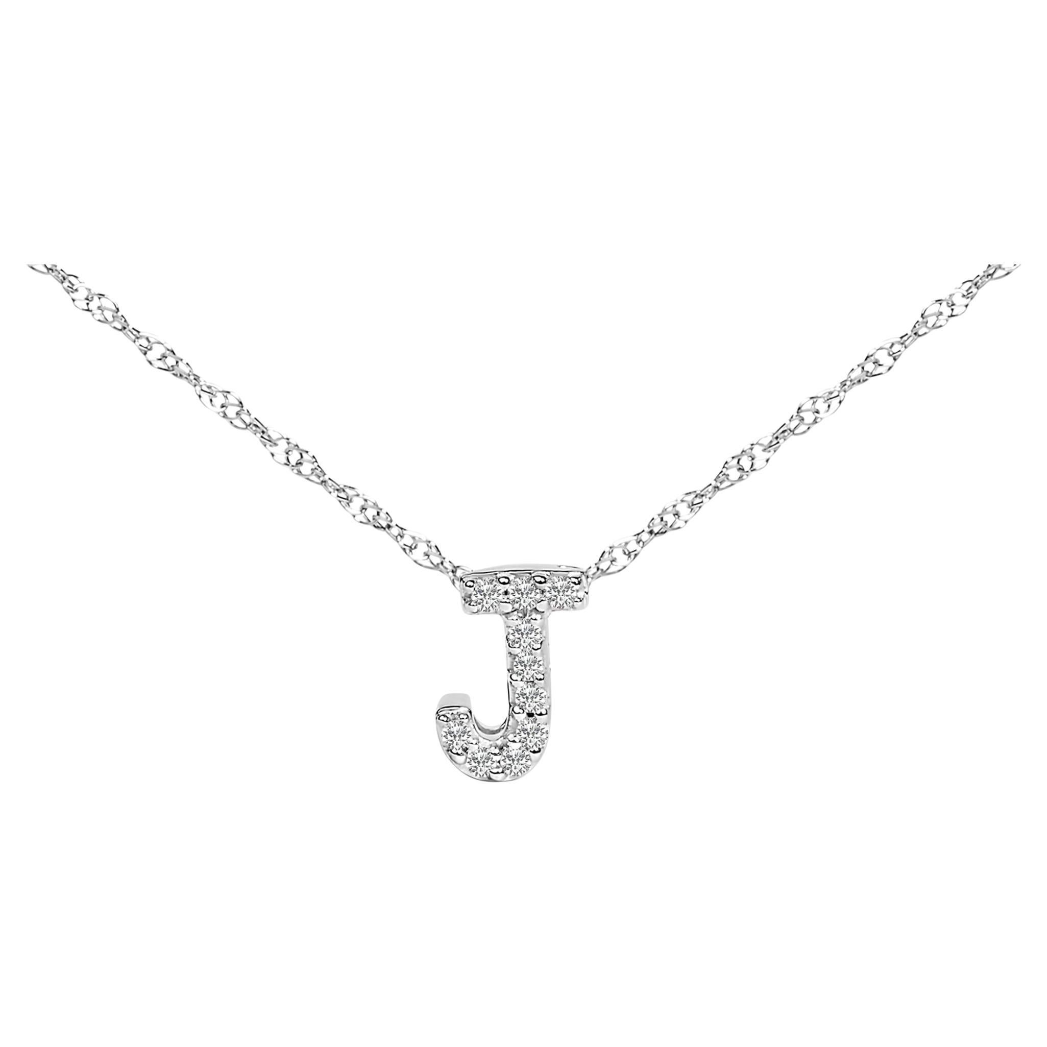 10K Weißgold Diamant-Akzent "J" Alphabet-Initial-Anhänger Halskette 18" Zoll