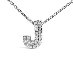 10K White Gold Diamond Accent "J" Initial Bubble Pendant Necklace