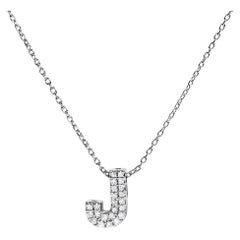 10K White Gold Diamond Accent "J" Initial Bubble Pendant Necklace