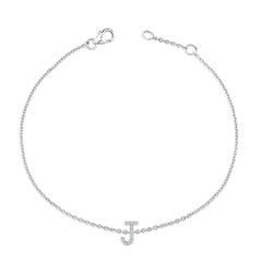 10K White Gold Diamond Accent "J" Initial Charm and Link Bracelet