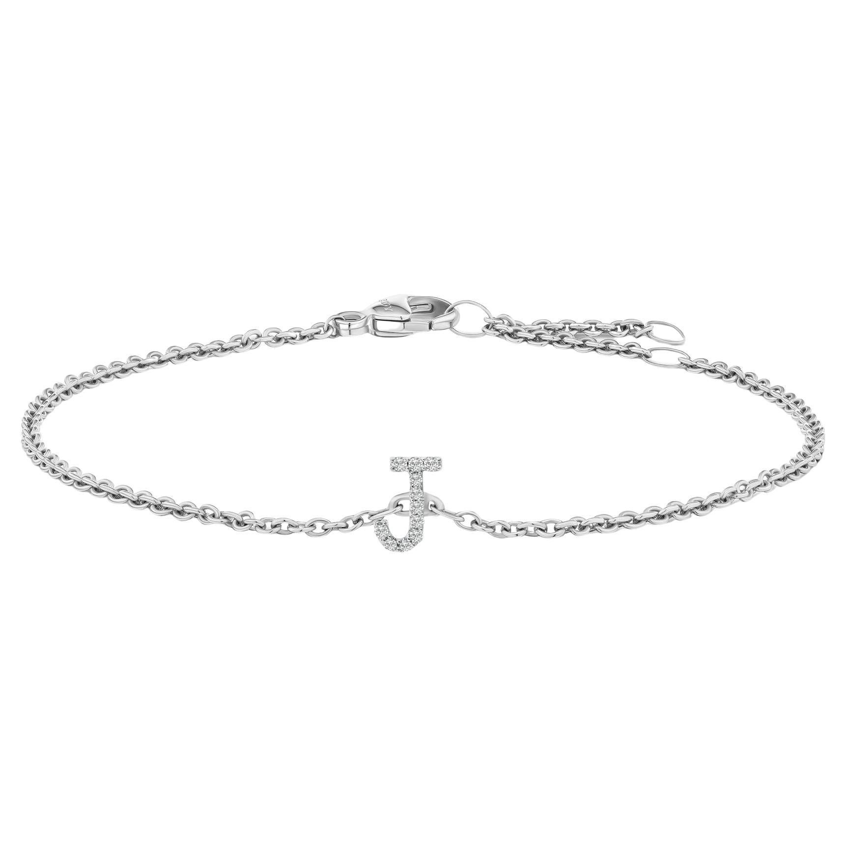 10K White Gold Diamond Accent "J" Initial Charm and Link Bracelet