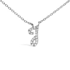 10K White Gold Diamond Accent "J" Initial Script Style Pendant Necklace