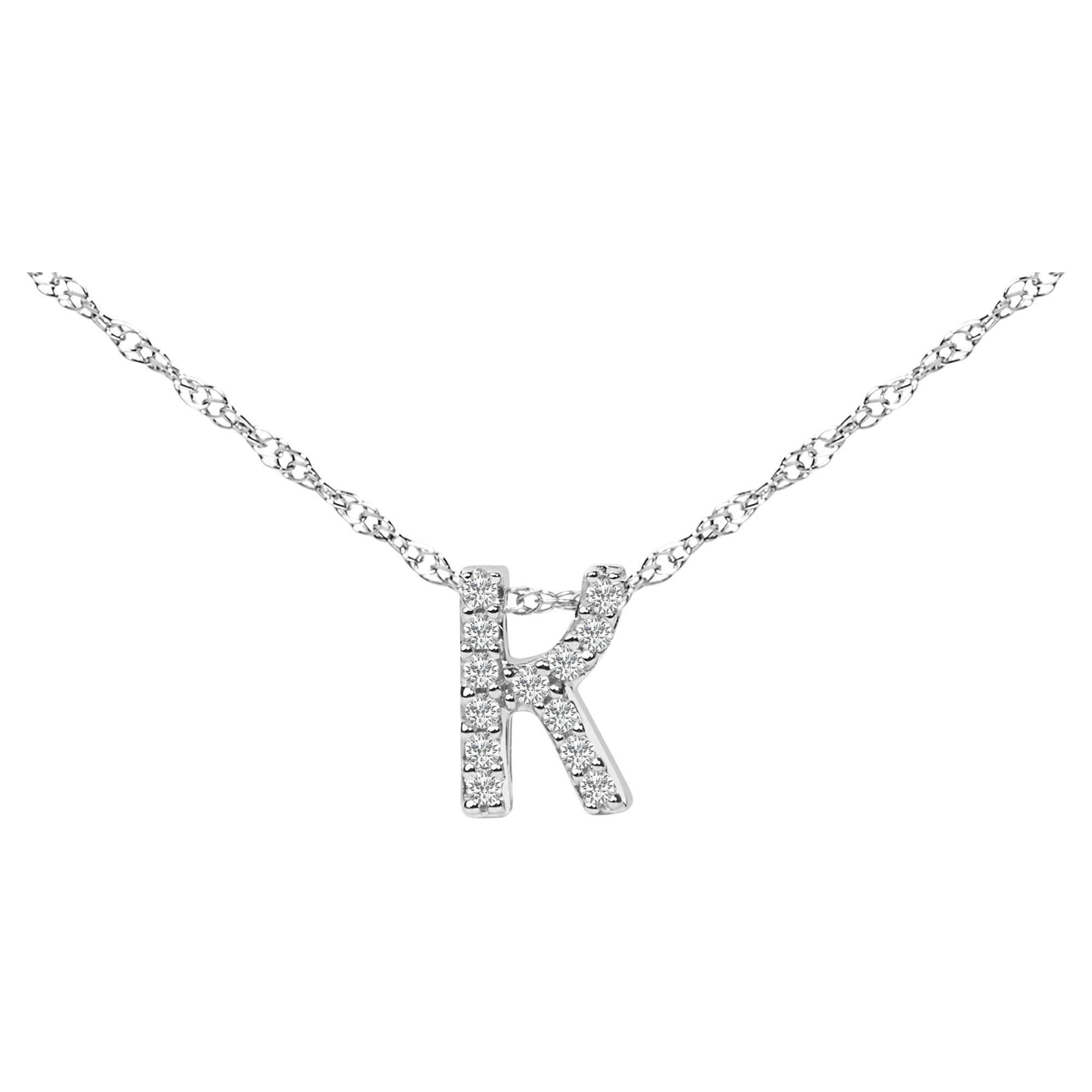 Collana con ciondolo con iniziali dell'alfabeto in oro bianco 10K con accenti di diamante K.K.