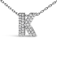 10K White Gold Diamond Accent "K" Initial Bubble Pendant Necklace