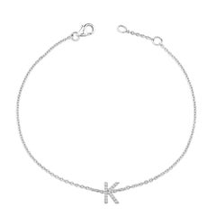 Bracciale con iniziali e link in oro bianco 10K con diamanti e accenti "K"