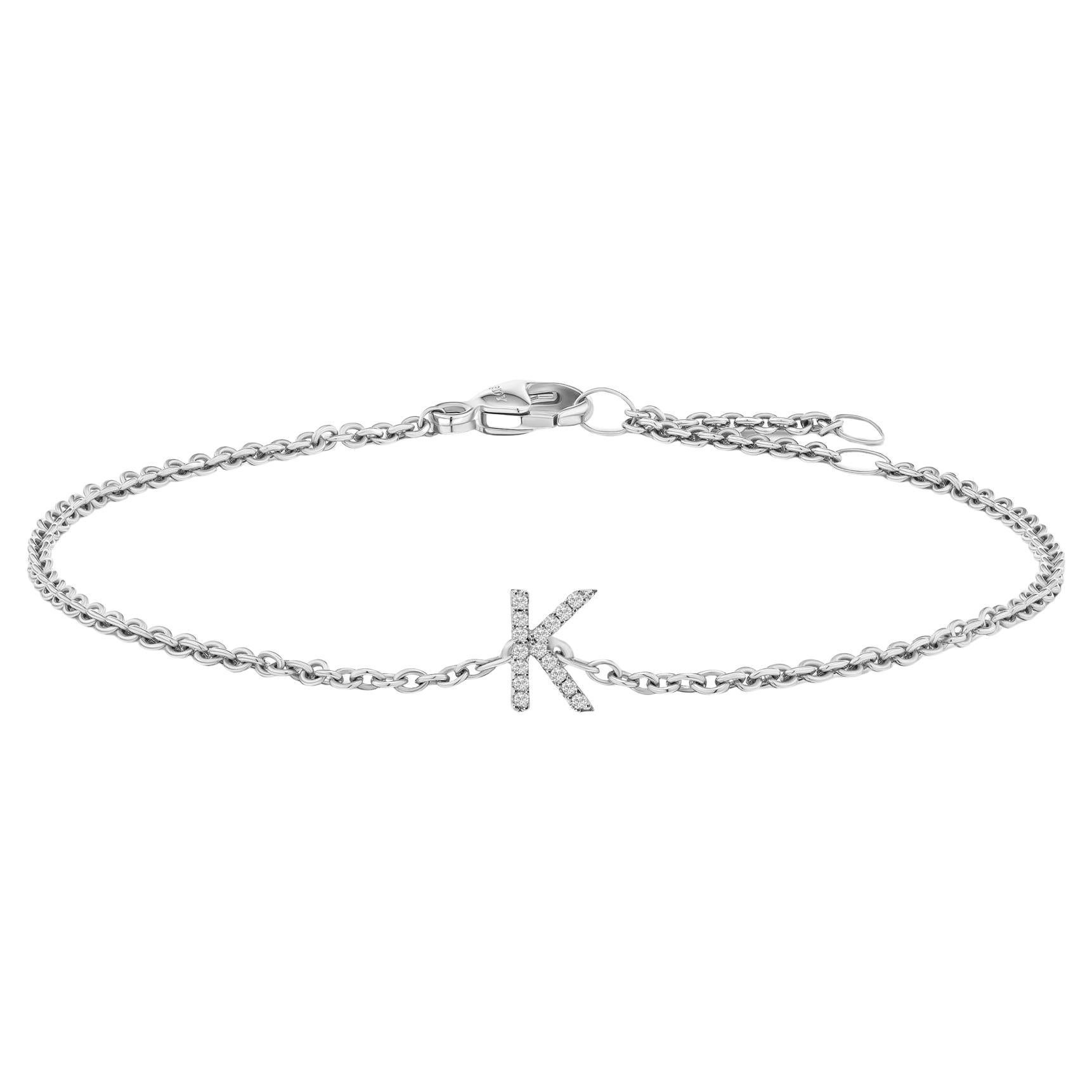 10K White Gold Diamond Accent "K" Initial Charm and Link Bracelet