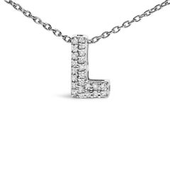 10K White Gold Diamond Accent "L" Initial Bubble Pendant Necklace