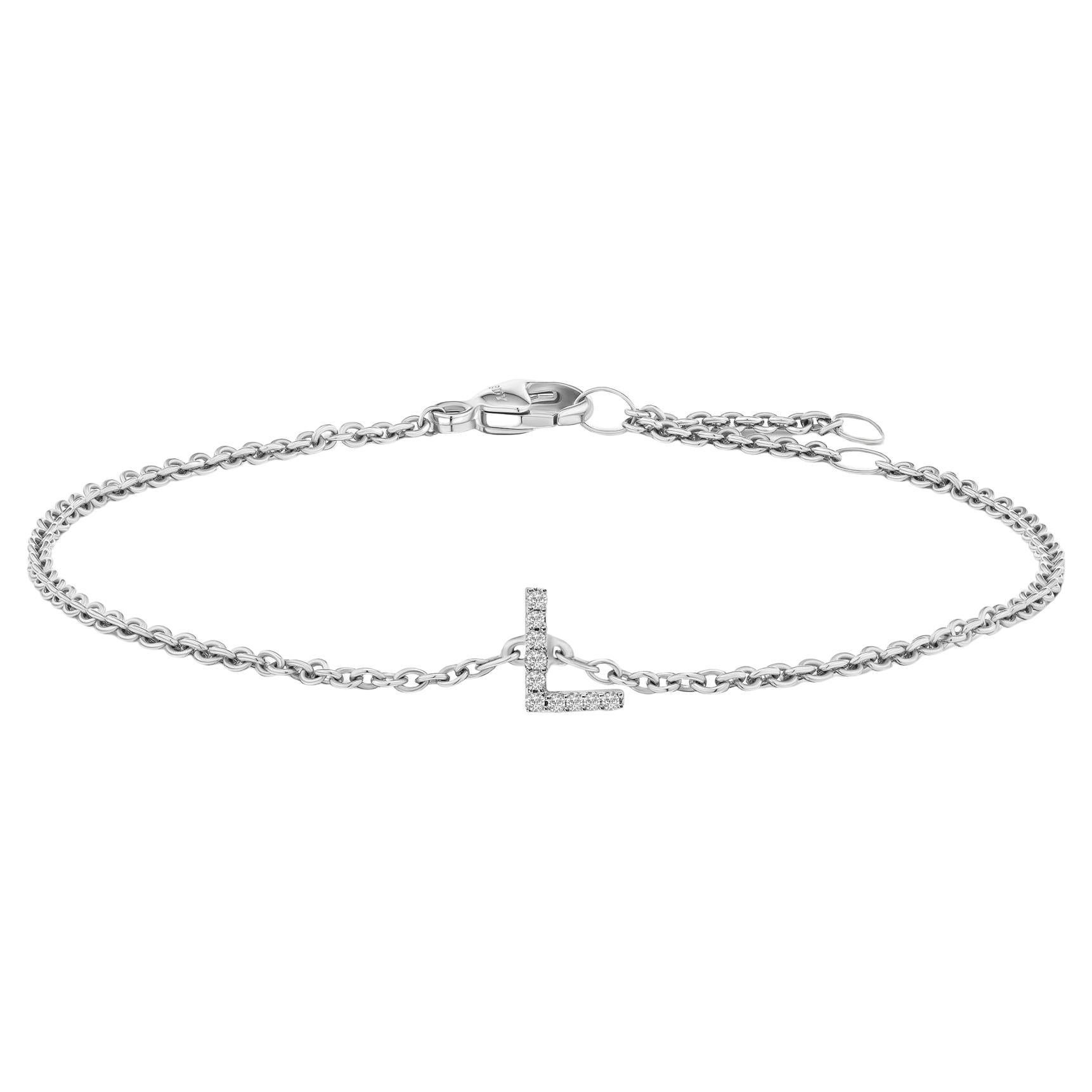 10K White Gold Diamond Accent "L" Initial Charm and Link Bracelet