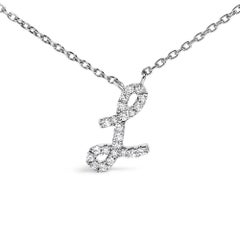 10K White Gold Diamond Accent "L" Initial Script Style Pendant Necklace