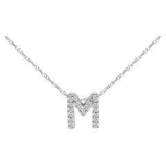 10K White Gold Diamond Accent "M" Alphabet Initial Pendant Necklace