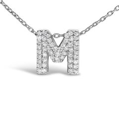 10K White Gold Diamond Accent "M" Initial Bubble Pendant Necklace