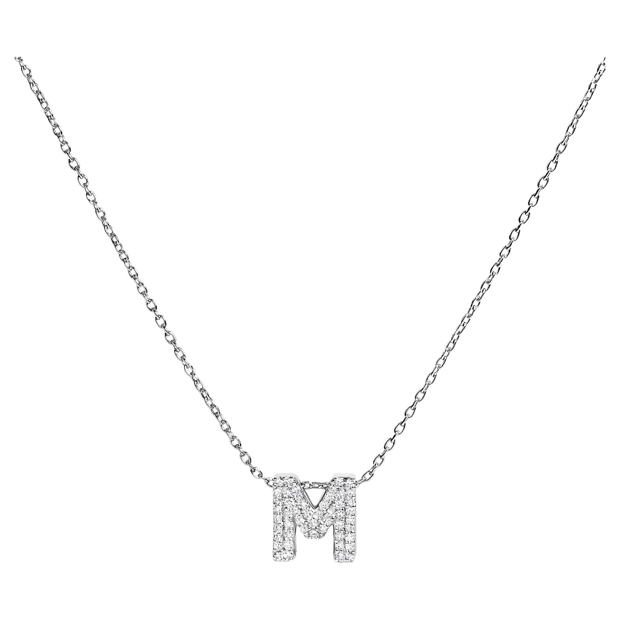 10K White Gold Diamond Accent "M" Initial Bubble Pendant Necklace