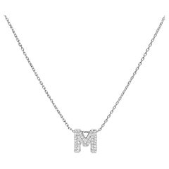 10K White Gold Diamond Accent "M" Initial Bubble Pendant Necklace