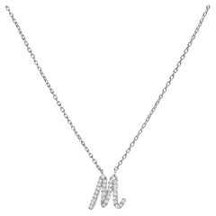 10K White Gold Diamond Accent "M" Initial Script Style Pendant Necklace