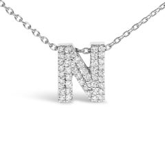 10K White Gold Diamond Accent "N" Initial Bubble Pendant Necklace