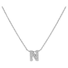 10K White Gold Diamond Accent "N" Initial Bubble Pendant Necklace