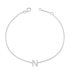 10K White Gold Diamond Accent "N" Initial Charm and Link Bracelet